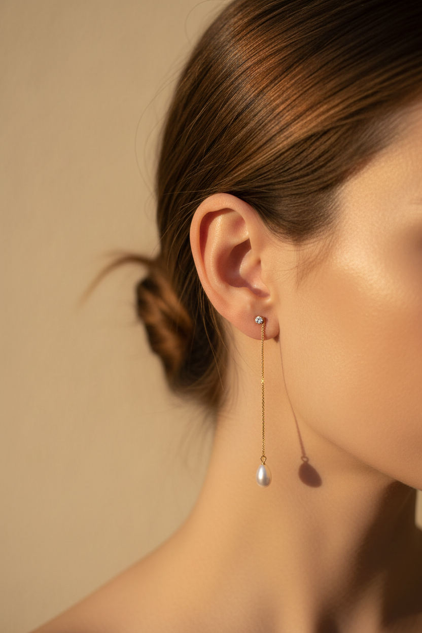 Orecchio con orecchini pendenti oro