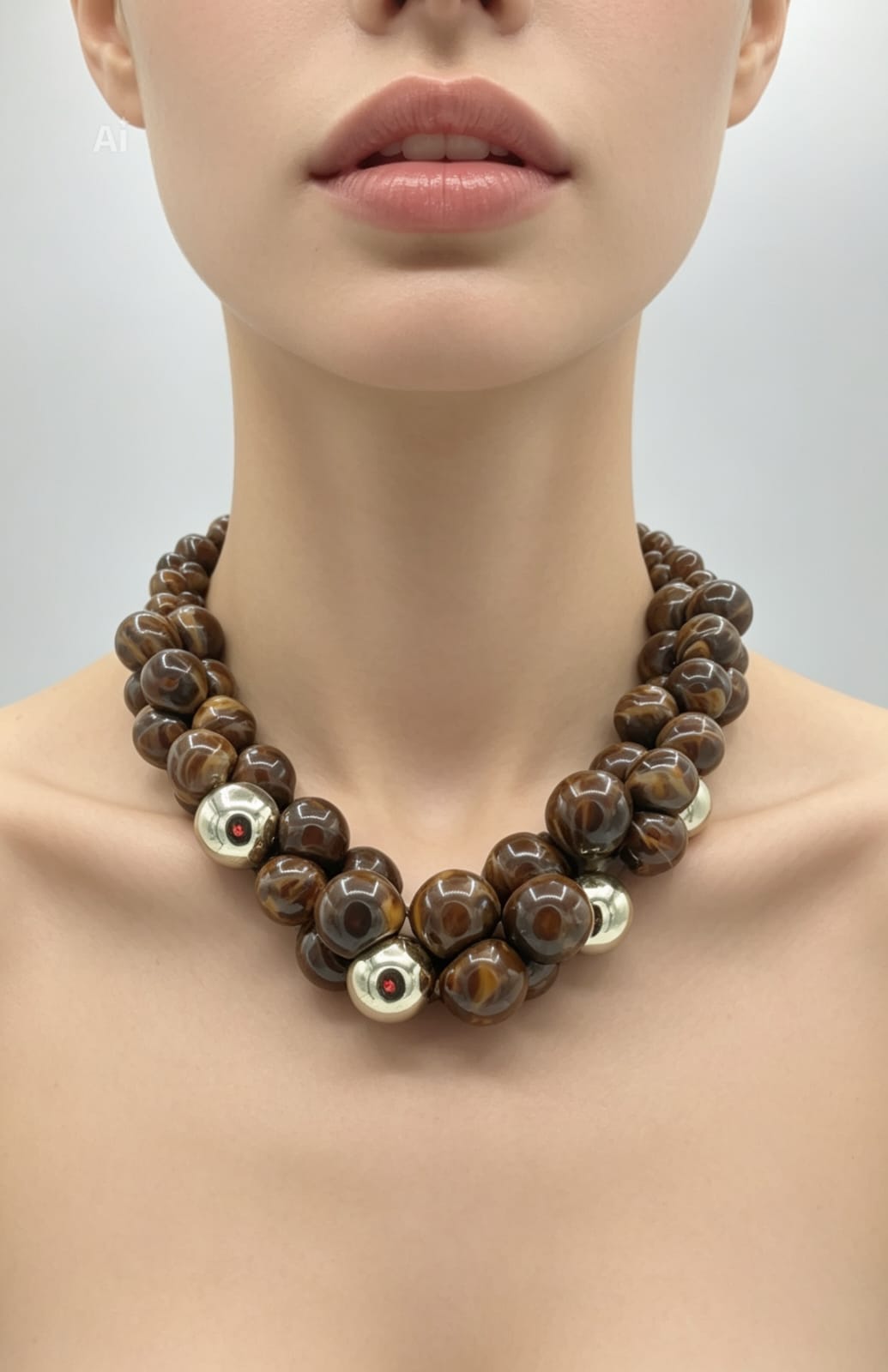 Collana palle marrone
